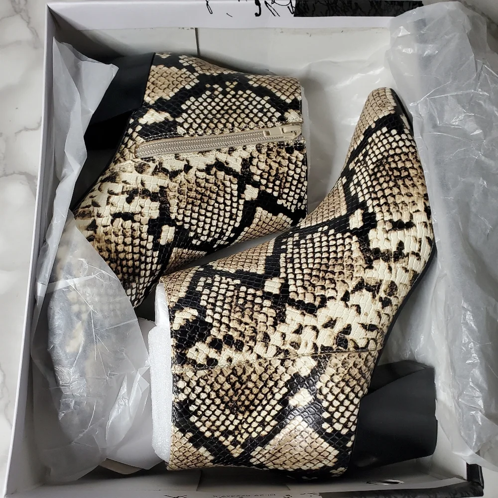 Natural Snake Ankle Booties With Block Heel